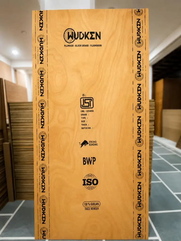 Wudken BWP plywood sheet with 100% Gurjan face veneer and ISI mark