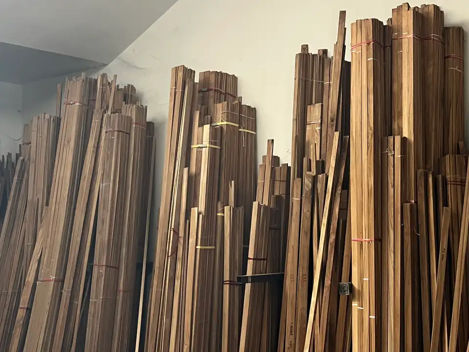 Seasoned timber and wood stock arranged in the warehouse