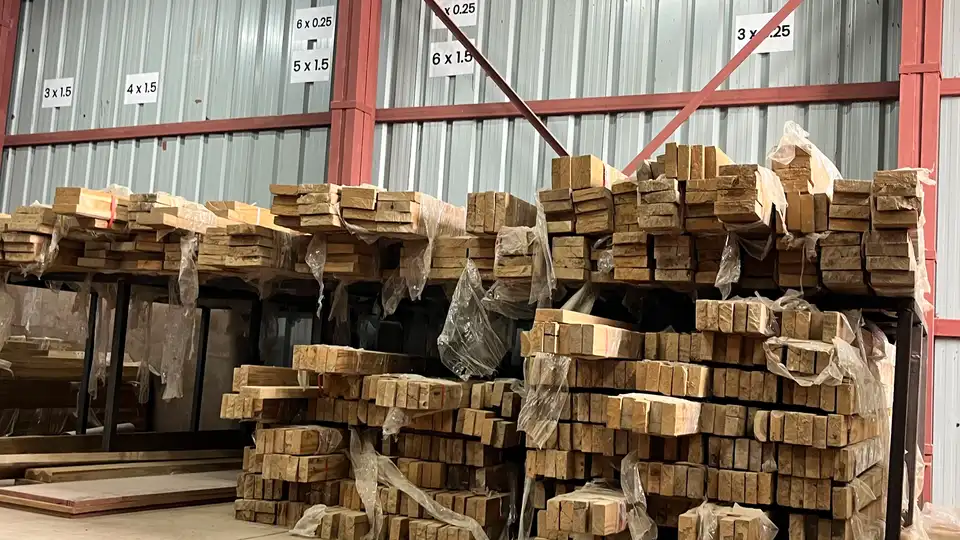 Timber boards and hardwood stock on display in the shop