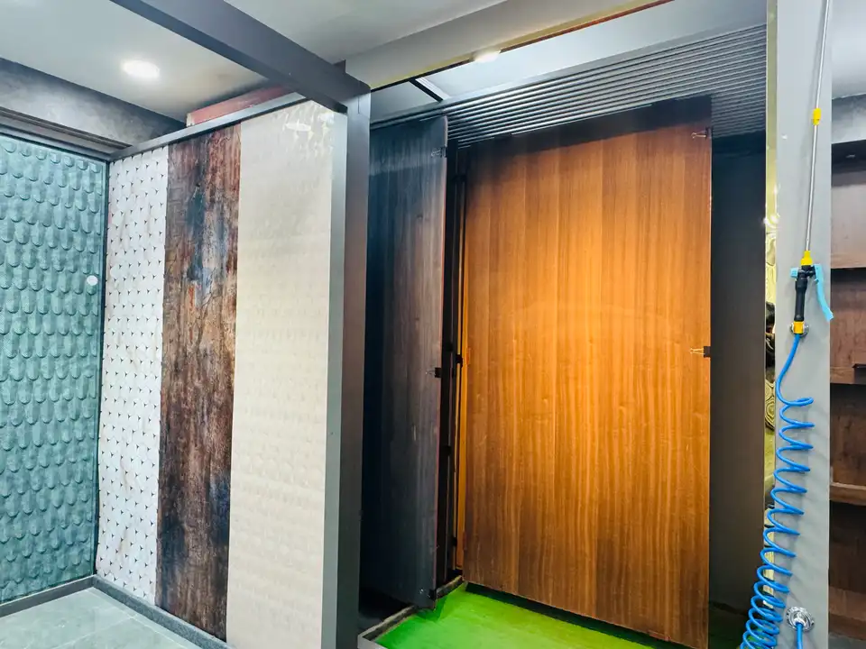 Wide veneer and decorative wood-grain sheet selection on display