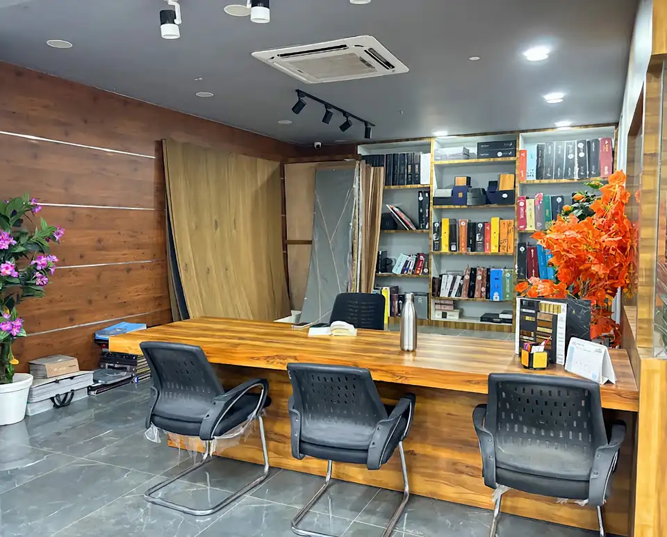 Decorative panels and interior accents on display in the showroom